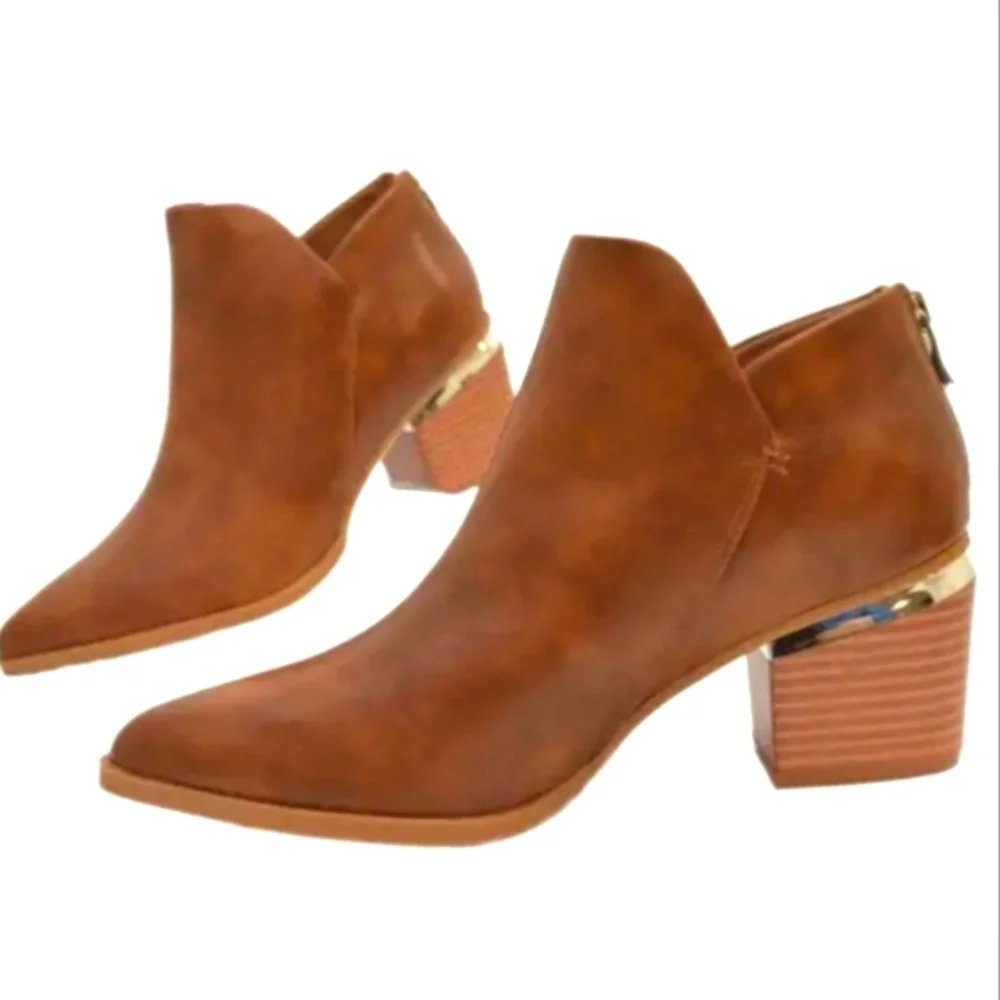 Ladies Brown Ankle Mirrored Heel Boots Sz 8